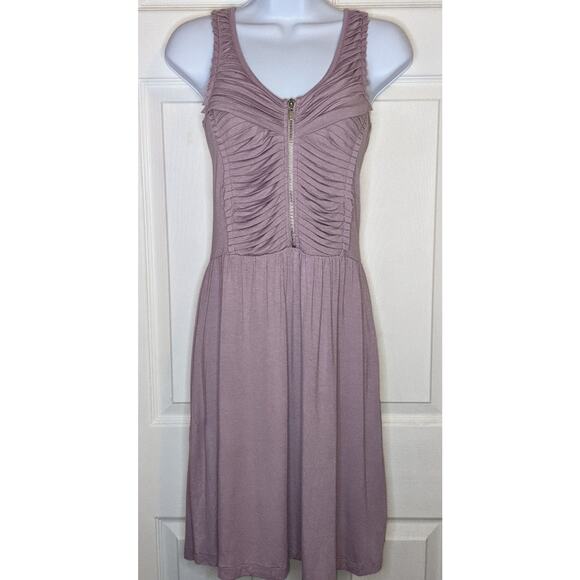 Kensie Purple Lavender Ruched Shirred Bodice Front Zipper Dress XS - Picture 2 of 15